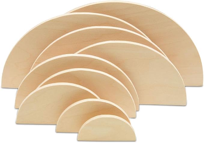 Round Wood Stacker Semicircles, 5 Sets of 10 Wooden Half Circle Cutouts
