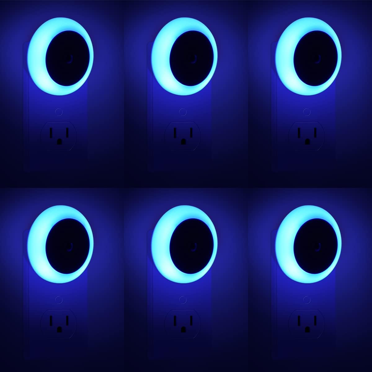 KINUR 6 Pack Blue, LED Night Lights Plug into Wall with Dusk to Dawn sensors, Plug in Night Lights for Kids Room, Bedroom, Bathroom, Baby Nursery,Stair Lights, Hallway Light