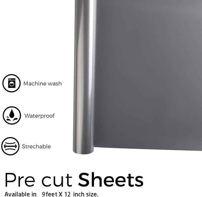 FUNKAKA Heat Transfer Vinyl Reflective Dark Gray HTV Roll, Reflective HTV Vinyl