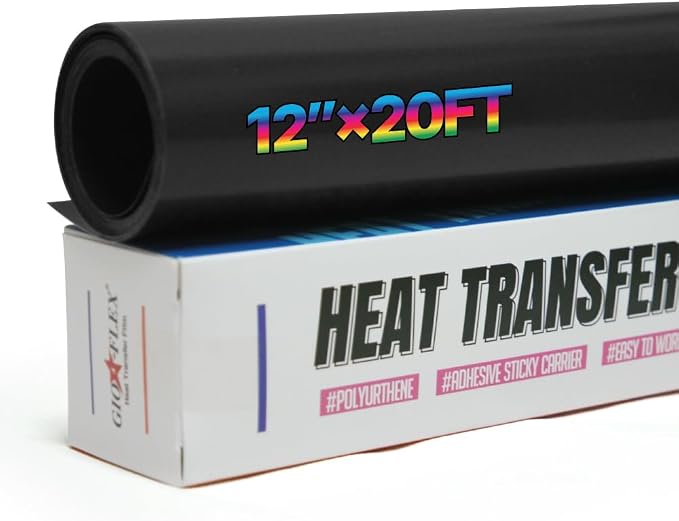 PU Heat Transfer Vinyl 12"×20ft Roll Black – HTV