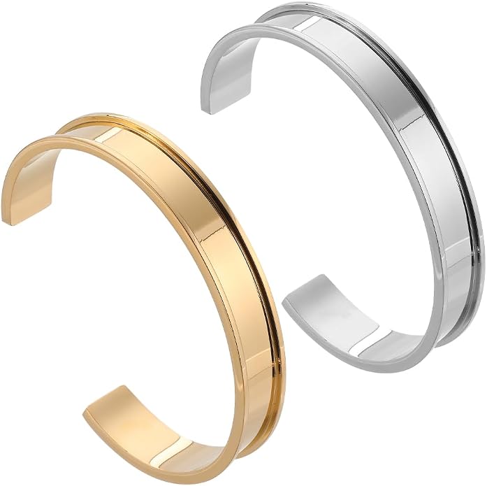 SUNNYCLUE 2Pcs Bracelet Blanks Stainless Steel Cuff Bracelets 12mm Wide |