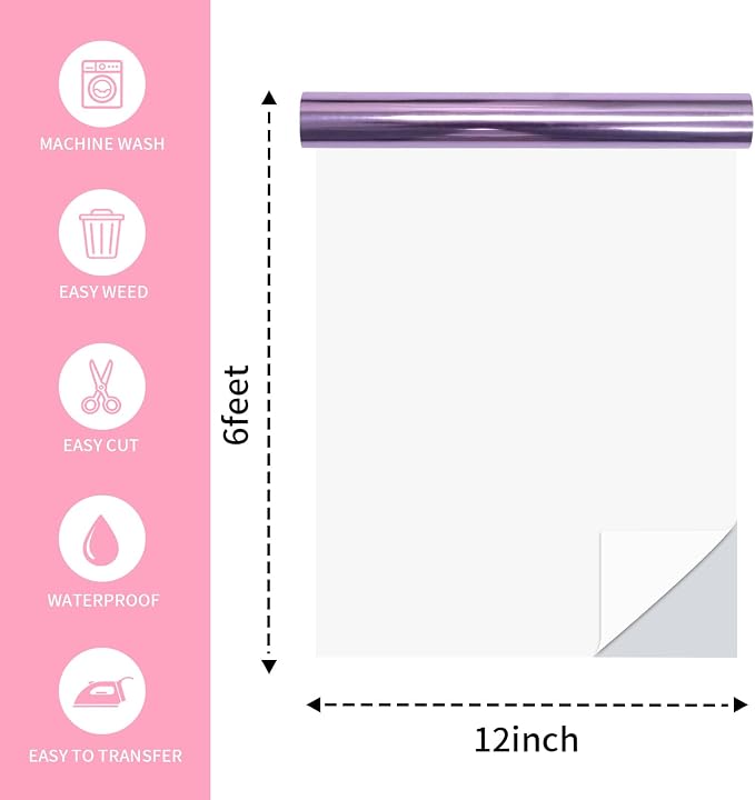 Purple Heat Transfer Vinyl Roll, Soft Metallic Foil HTV
