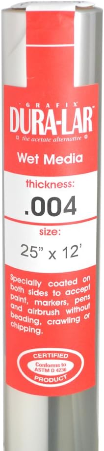 Grafix Dura-Lar 0.004" Film, Ultra Clear Wet Media 25" x12', Plastic Film