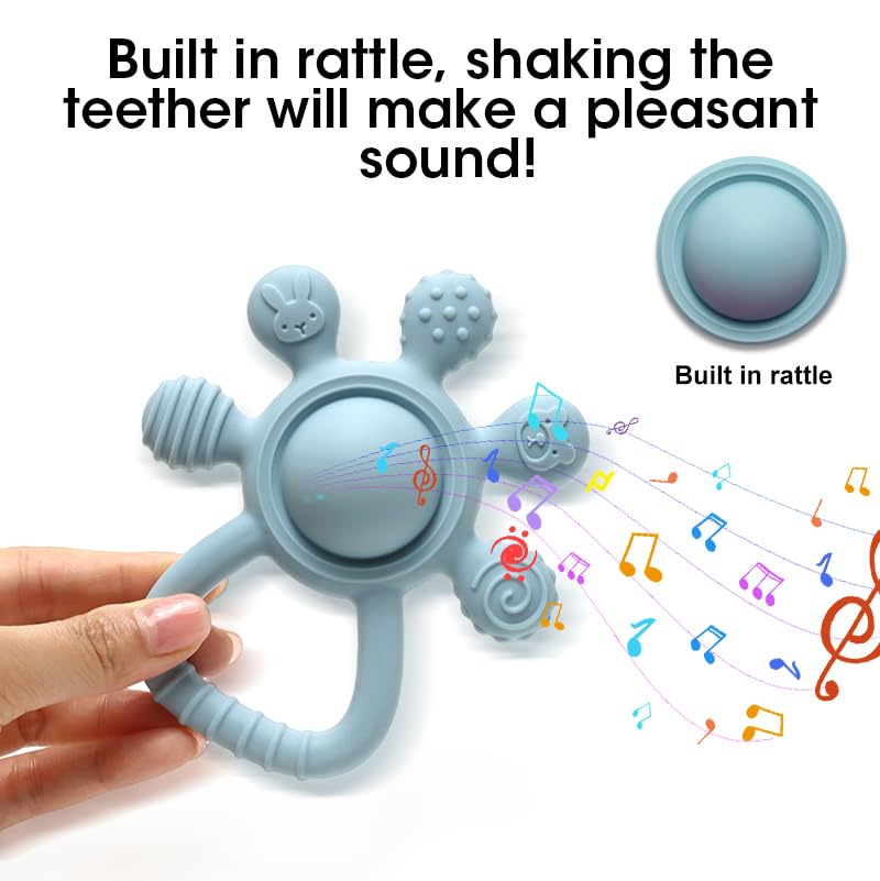 Silicone Rattle Teether for Babies – Soft BPA-Free Teething Toy & Sensory Rattle – 100% Food Grade Silicone, CPC Certified – Soothing Relief for Infants & Toddlers (Rudder - Beige)