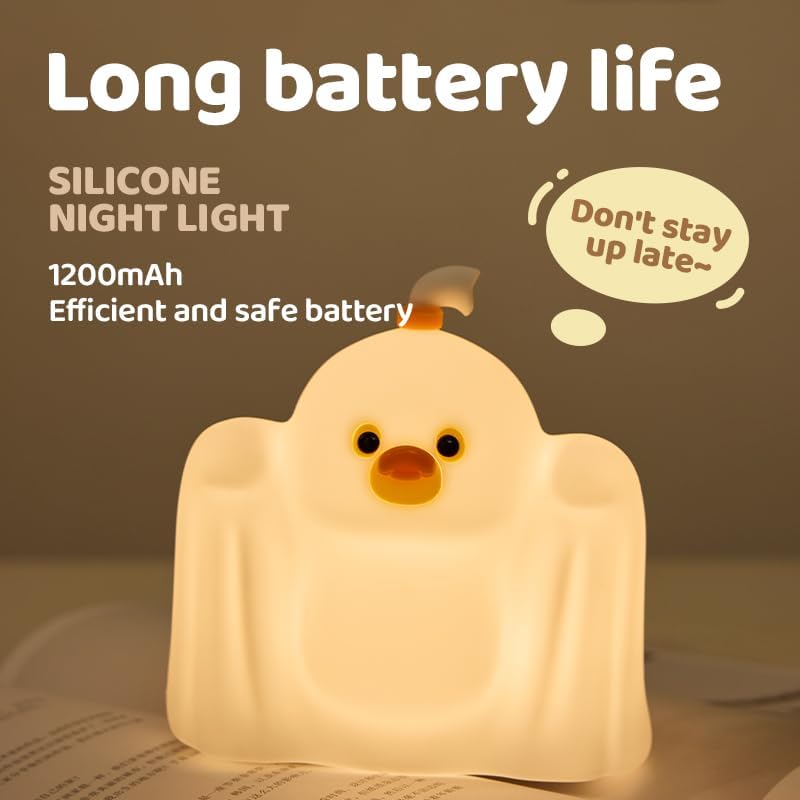 LED Duck Night Light, 3 Level Dimmable Nursery Decor, Cute Lamp Silicone Squishy Light, Rechargeable Bedside Touch Lamp for Breastfeeding Toddler Baby Kids Decor