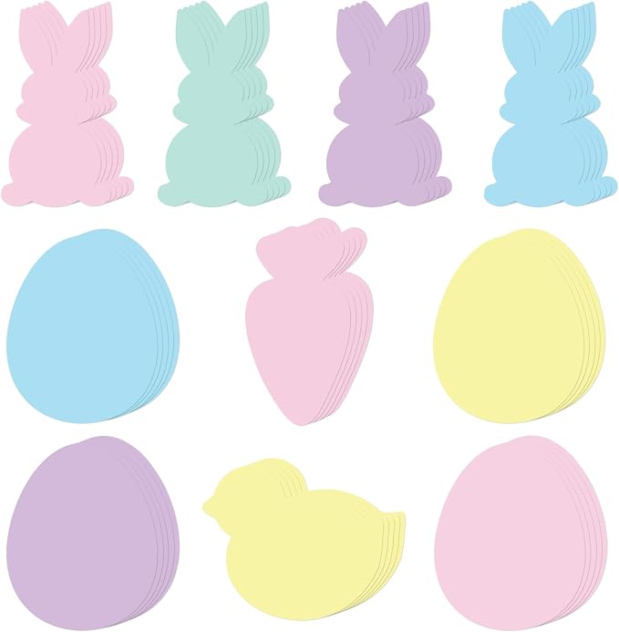 Funrous 80 Pcs Easter Paper Cutouts Pastel Bunny Egg Chick Carrot Cutouts