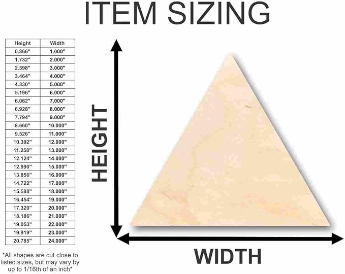 Unfinished Wood Triangle Shape Craft up to 46" DIY 10" / 3/4"