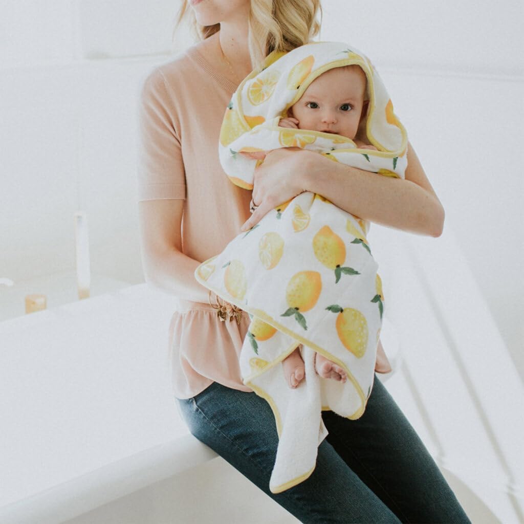 Little Unicorn Premium Infant Hooded Bath Towel| Soft & Absorbent Cotton & Terry Fabric for Newborns (Lemon)