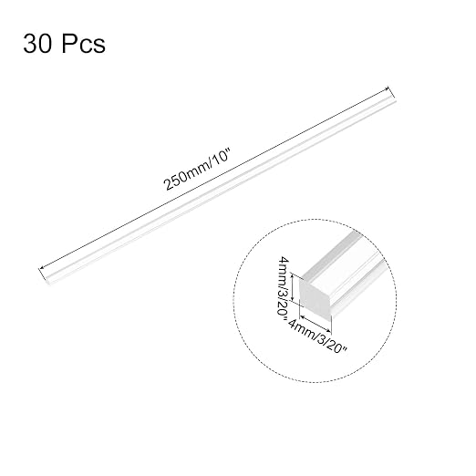 MECCANIXITY 30pcs Acrylic Square Rods 3/20" x 10" Clear Acrylic Dowel Rods