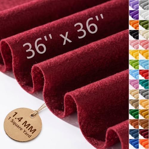 Burgundy Felt Fabric 36'' X 36'', 1.4mm Large Felt Sheets Soft Durable Crafts