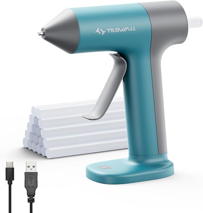 Tilswall Cordless Hot Glue Gun, 30s Fast Preheating, Rechargeable | Hot Melt