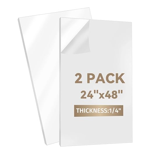 WEWLINE 24×48" Plexiglass Sheets 2-Pack 1/4" Thick, Acrylic Sheets