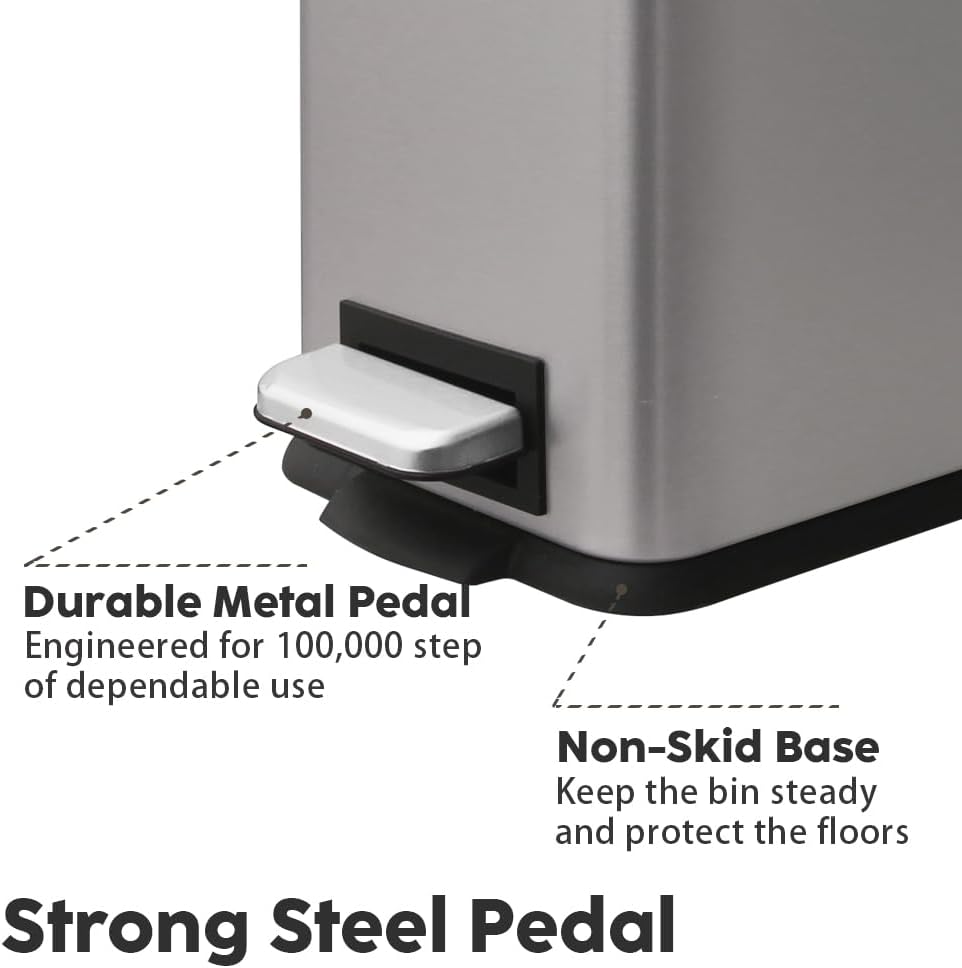 Bathroom Bin 17L, Kitchen Bins Small Trash Can with Soft Close Lid,Slim Pedal Bin with Removable Inner Bucket for Home,Bathroom,Kitchen,Bedroom,and Office.Grey