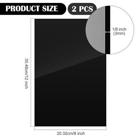 Juexica 2 Pcs 8'' x 12'' Black Acrylic Sheet 1/8'' Thick Cast Acrylic Sheet