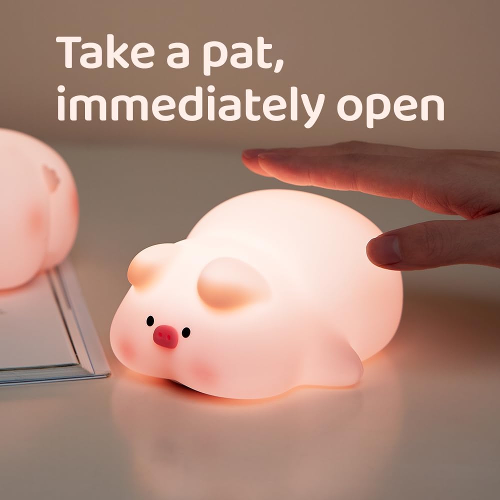 Cute Silicone Piggy Night Lights for Kids, LED Piggy Cute Lamp,Rechargeable Bedside Touch Night Light, 3 Level Dimmable Kids Night Light for Breastfeeding Nursery Decor