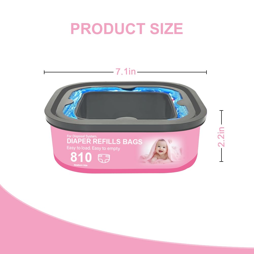 Jumbo Square Refills Disposal Bags Refill Compatible with Genie Diaper Compact, Select Pails(Not Fit Classic Version Pails), Hold Up to 810 Newborn-Sized Diapers Per Refill, 4 Pack