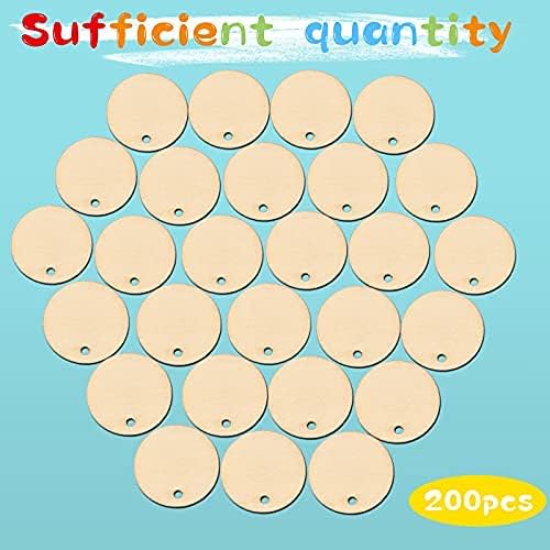 200 Pieces Unfinished Blank Wood Circle Pendants Round Disc Circle Wood Pieces