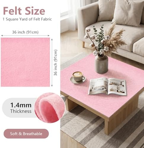 Baby Pink Felt Fabric 36'' X 36'', 1.4mm Large Felt Sheets Soft Durable Crafts