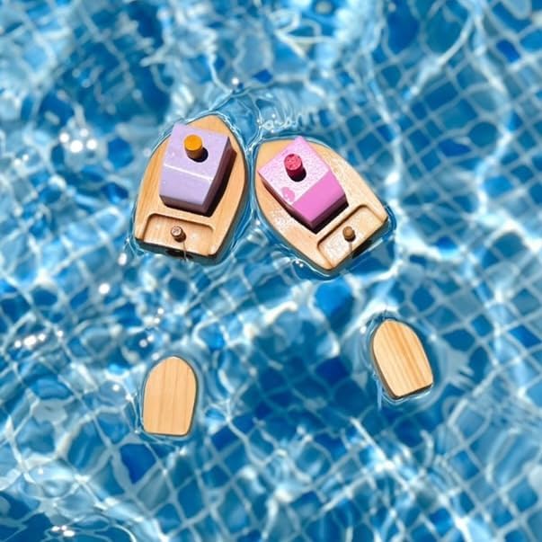 kiko+ Ofune Wind-Up Wooden Toy Boat| Made with Japanese Hinoki Cypress | Minimalist Wind-Up Toy for Kids (Lavender)