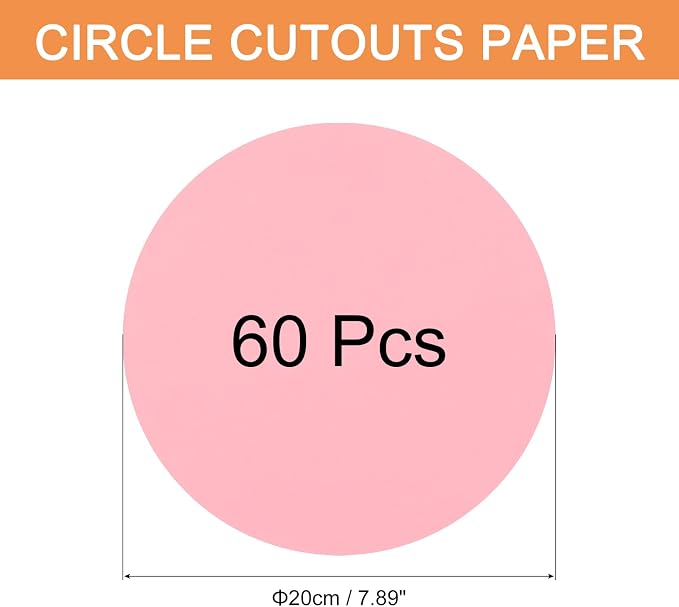MECCANIXITY 60 PCS Pink Circle Cutouts Paper, 8 Inch Round Cutouts 200gsm/75lb