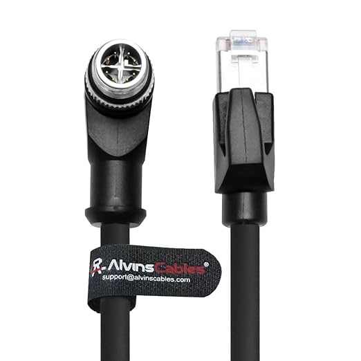 Alvin's Cables M12 X-Code 8 Pin Male to RJ45 Ethernet Cable for Cognex Keyence Camera, High-Flex Cat6a Cable for Industrial Automation, Fieldbus Module, Robotics, Right Angle 6.6ft/2m