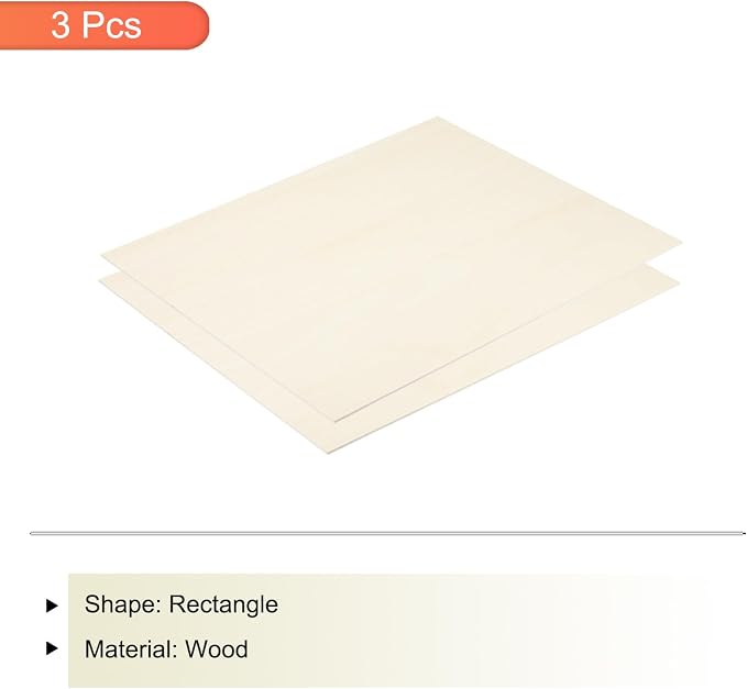 MECCANIXITY 3pcs Basswood Sheets 12 x 12 x 1/8 Inch Unfinished Wood Boards