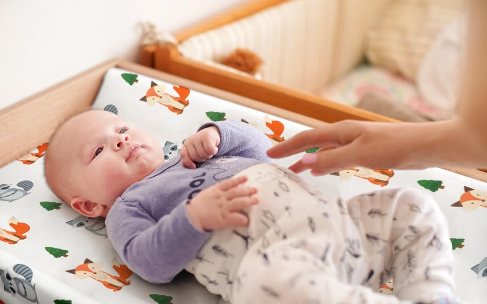 4 Pack Changing Pad Covers Woodland Forest Animals Wood Neutral Unisex Fitted Baby Changing Pad Cover Set for Baby Boys or Girls