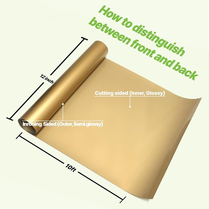 PU Heat Transfer Vinyl 12"×10ft Roll Gold – HTV
