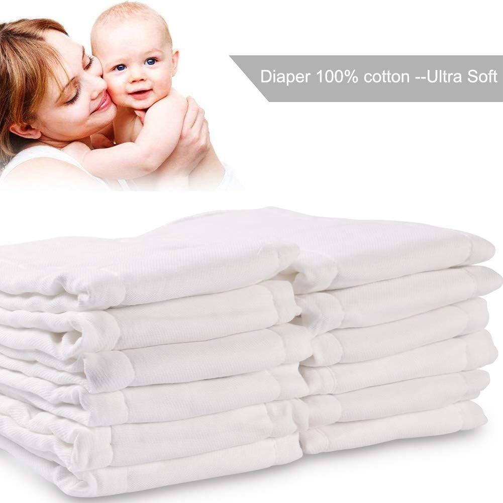Fasoar Cotton Prefold Cloth Diapers - 100% Unbleached Premium Cotton, 6 Ply Baby Washable Diapers for Babies to Toddlers Multi-Use (10-35 lbs)(6ply 6 Count 01)