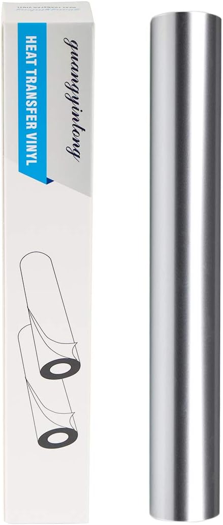 Guangyintong Shiny Silver HTV Roll, 12x12ft PU Stretchy Iron-on Vinyl