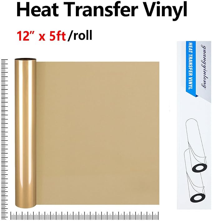 guangyintong Soil Golden Heat Transfer Vinyl HTV Rolls, Glossy Surface HTV Vinyl