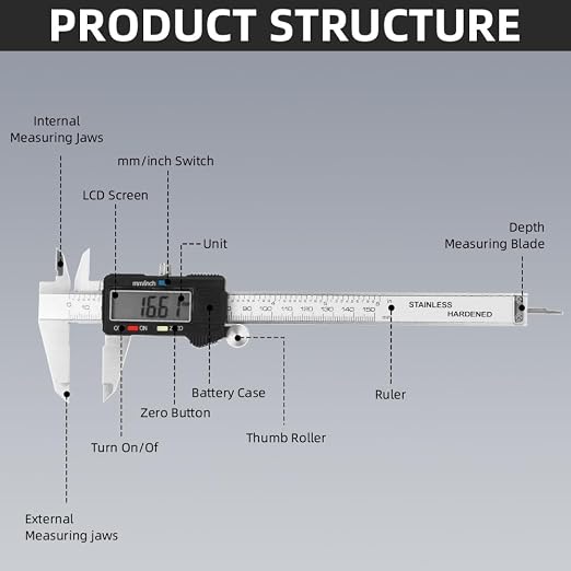 Digital Caliper Measuring Tool, Stainless Steel Vernier Caliper Digital 6IN |