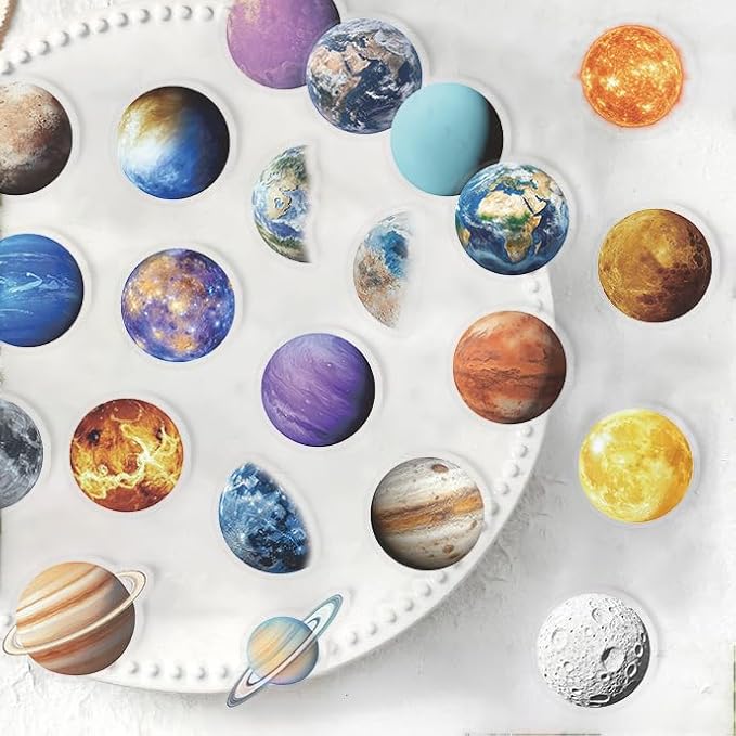 50PCS Transparent Planet Space Stickers, Waterproof PET Decals, Realistic Solar