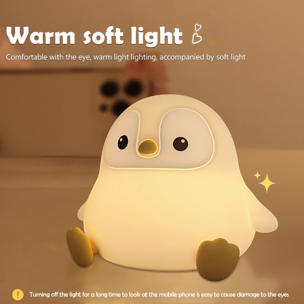 Novelty Cartoon Penguin Silicone Night Light Rechargeable Timing Dimming Nursery Sleep Night Lamp for Baby Room Decor