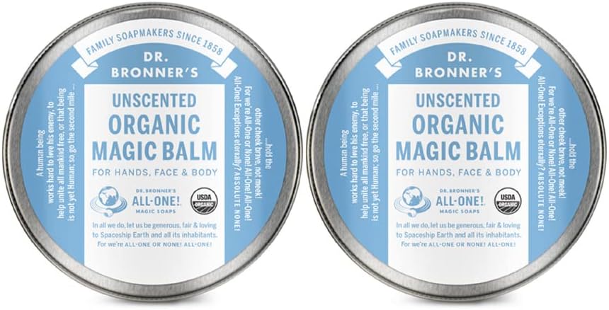 Dr. Bronner's - Organic Magic Balm - Baby Unscented, Made with Organic Beeswax & Hemp Oil, Moisturizes & Soothes Hands, Face & Body (2 oz, 2-Pack)