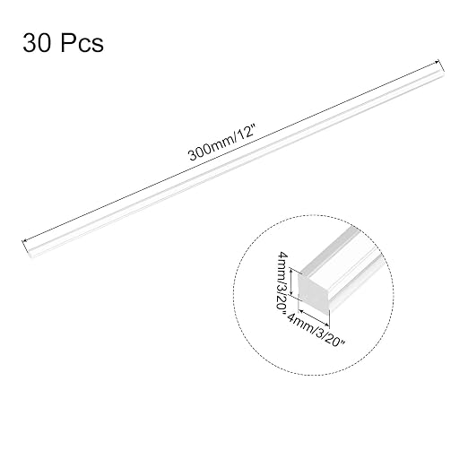 MECCANIXITY 30pcs Acrylic Square Rods 3/20" x 12" Clear Acrylic Dowel Rods