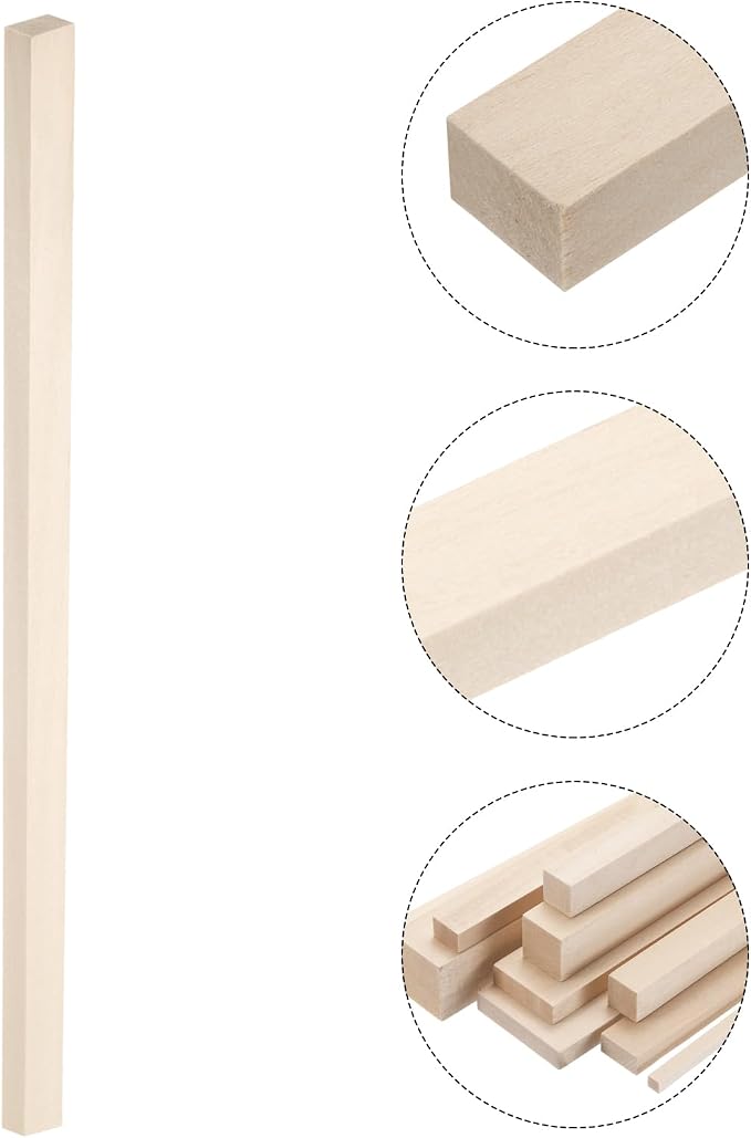 MECCANIXITY 6pcs Wood Sticks, 3/8"x 3/5" x 12" Rectangle Wooden Cube Wood