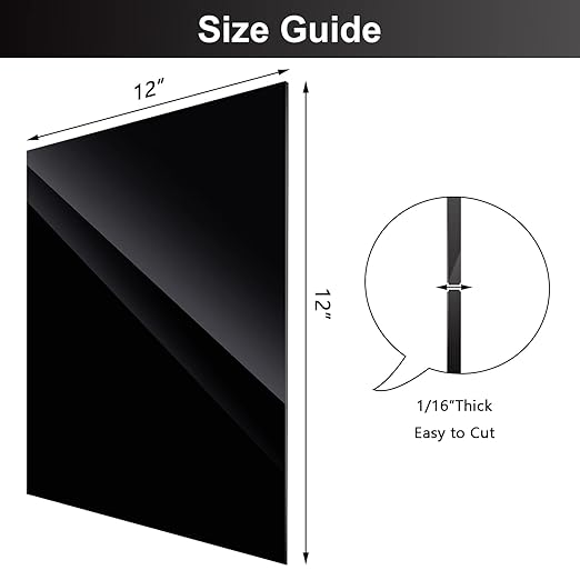 Outus 2 Pcs 12 x 12 Inch Black Acrylic Sheet 1/16 Inch Thick Acrylic Sheet