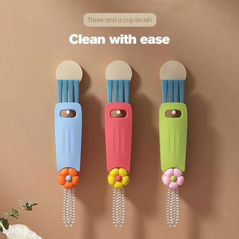 3 in 1 Cup Lid Cleaning Brush, 2025 New Cup Lid Cleaner with Brush, Multifunctional Portable Crevice Cleaning Brush Set for Baby Bottle Gap Tight Spaces, Home Kitchen Cleaning Tools (Mix)