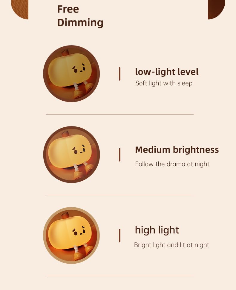 ATSUI Pumpkin Night Light, Halloween LED Squishy Novelty Lamp, Food Grade Silicone, Dimmable, Rechargeable Breastfeeding Nursery Nightlight for Desk Decor, Funny Gifts Stuff for Kids Women Boys Girls