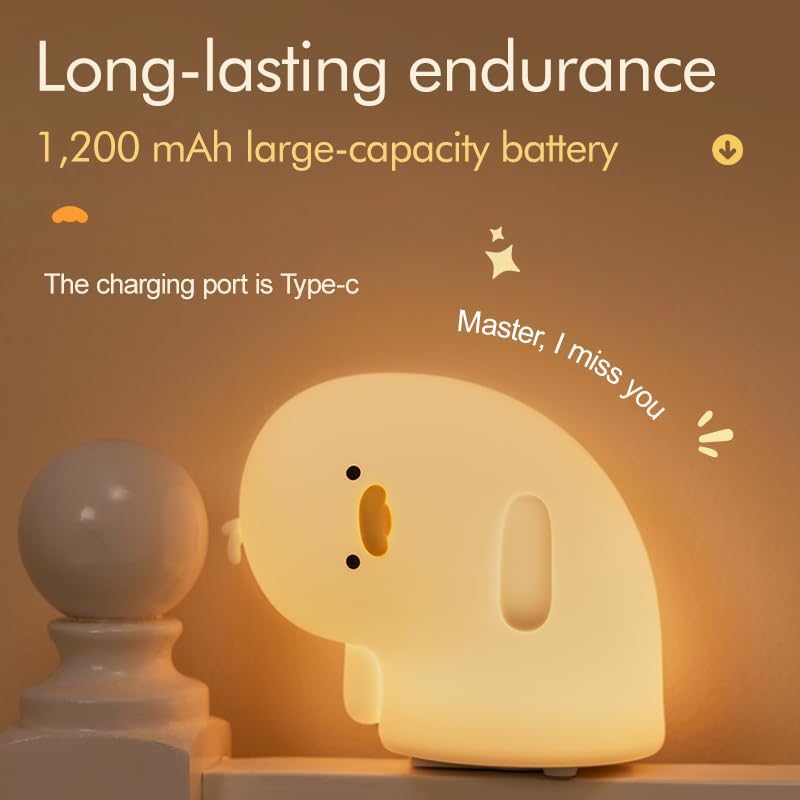 LED Crooked Necked Duck Night Light, 3 Level Dimmable Nursery Decor, Cute Lamp Silicone Squishy Light, Rechargeable Bedside Touch Lamp for Breastfeeding Toddler Baby Kids Decor