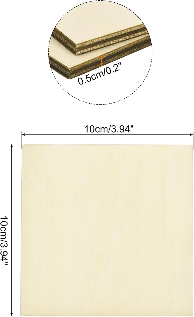 MECCANIXITY 10pcs Basswood Sheet 4 x 4 x 3/16 Inch Unfinished Wood Boards