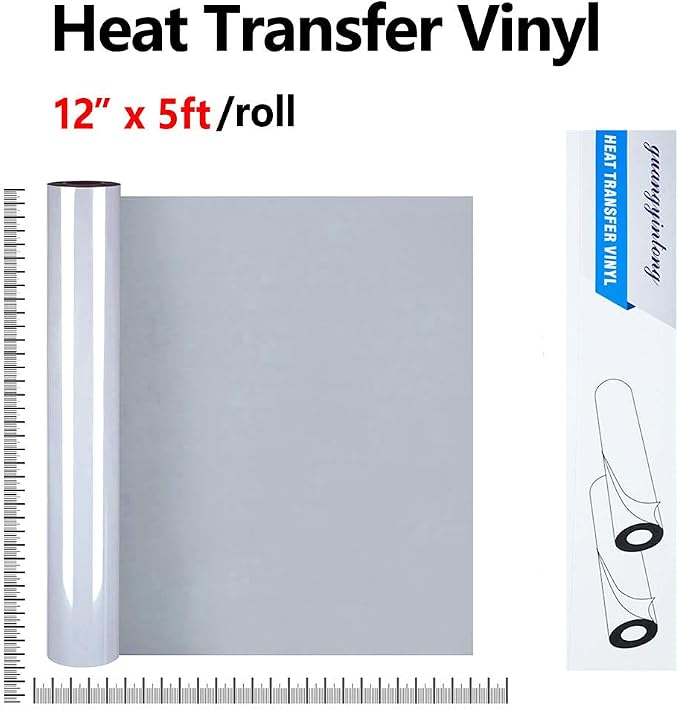 guangyintong Gray Heat Transfer Vinyl HTV Rolls, Glossy Surface HTV Vinyl