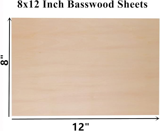 12 Pack Basswood Sheets 1/8 x 8x12 Inch Thin Plywood Sheets