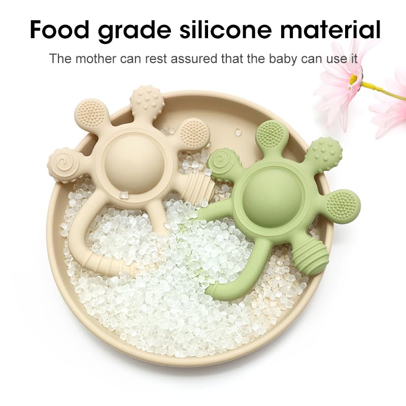 Silicone Rattle Teether for Babies – Soft BPA-Free Teething Toy & Sensory Rattle – 100% Food Grade Silicone, CPC Certified – Soothing Relief for Infants & Toddlers (Rudder - Beige)