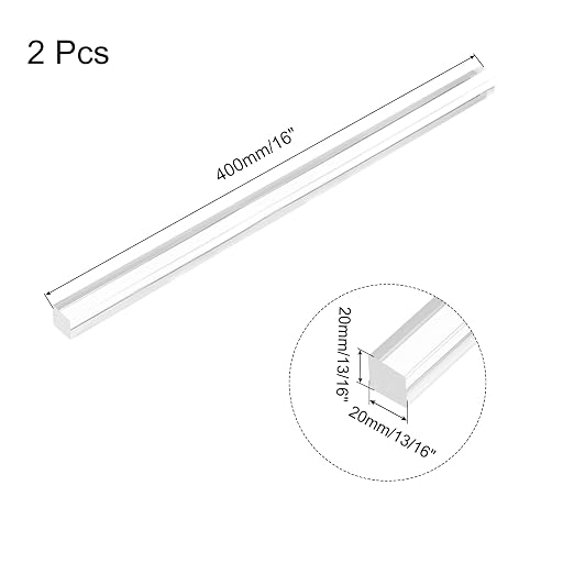 MECCANIXITY 2pcs Acrylic Square Rods 13/16" x 16" Clear Acrylic Dowel Rods