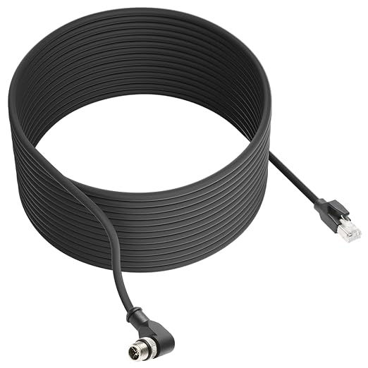 Alvin's Cables M12 X-Code 8 Pin Male to RJ45 Ethernet Cable for Cognex Keyence Camera, High-Flex Cat6a Cable for Industrial Automation, Fieldbus Module, Robotics, Right Angle 65.6ft/20m