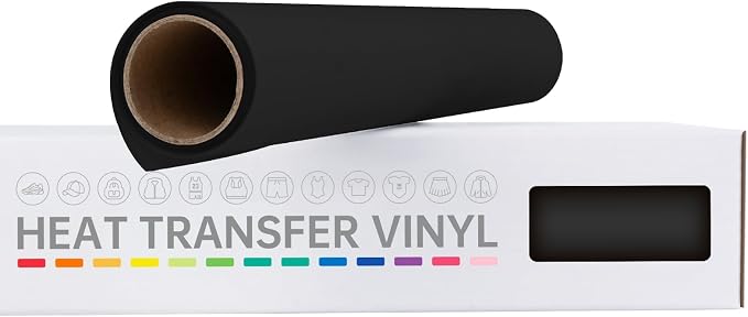 VinylRus Heat Transfer Vinyl-12” x 6ft Black Iron on Vinyl Roll