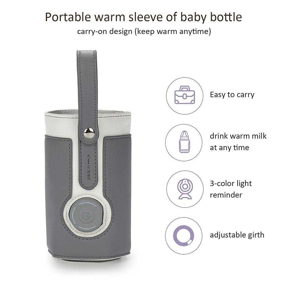FTVOGUE Bottle Warmer Bag 3 Temperature Adjustable Portable Baby Bottle Warmer for Connecting to Mobile Power (Black #40)