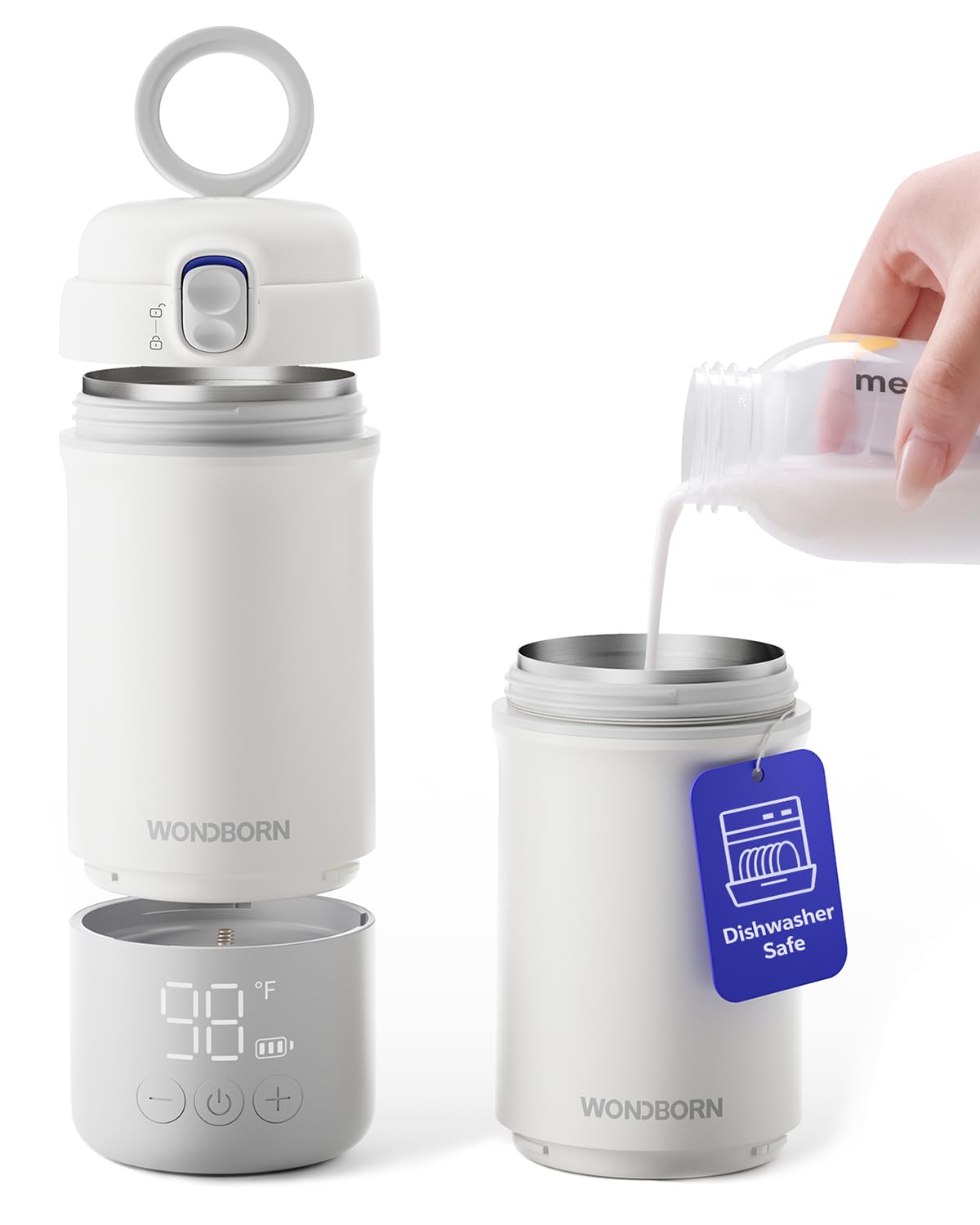 Portable Bottle Warmer for Travel - Instant Heating, Dishwasher Safe, 1°F Precise Temp Control, 30W Fast Charge, Long Battery Life, 17 Oz Capacity, Baby Milk Warmer for Breastmilk & Formula